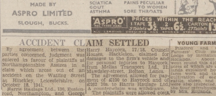 Northampton Mercury May 28th 1943_Claim Settled_1943