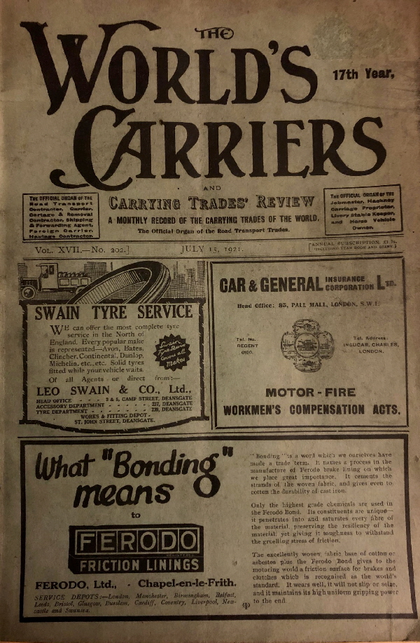The World's Carriers Magazine July 15th 1921 cover