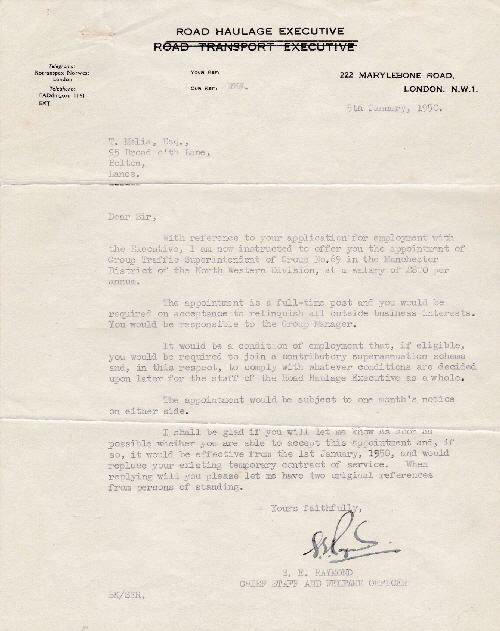 Thomas Melia BRS job offer 1950